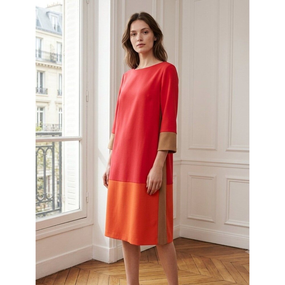 Iman Global Chic Colorblock Midi Dress: Vibrant Pink, Orange & Tan - Size XL
